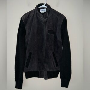 Vintage 80s Repage Sweater Jacket Leather Suede Size Large Black